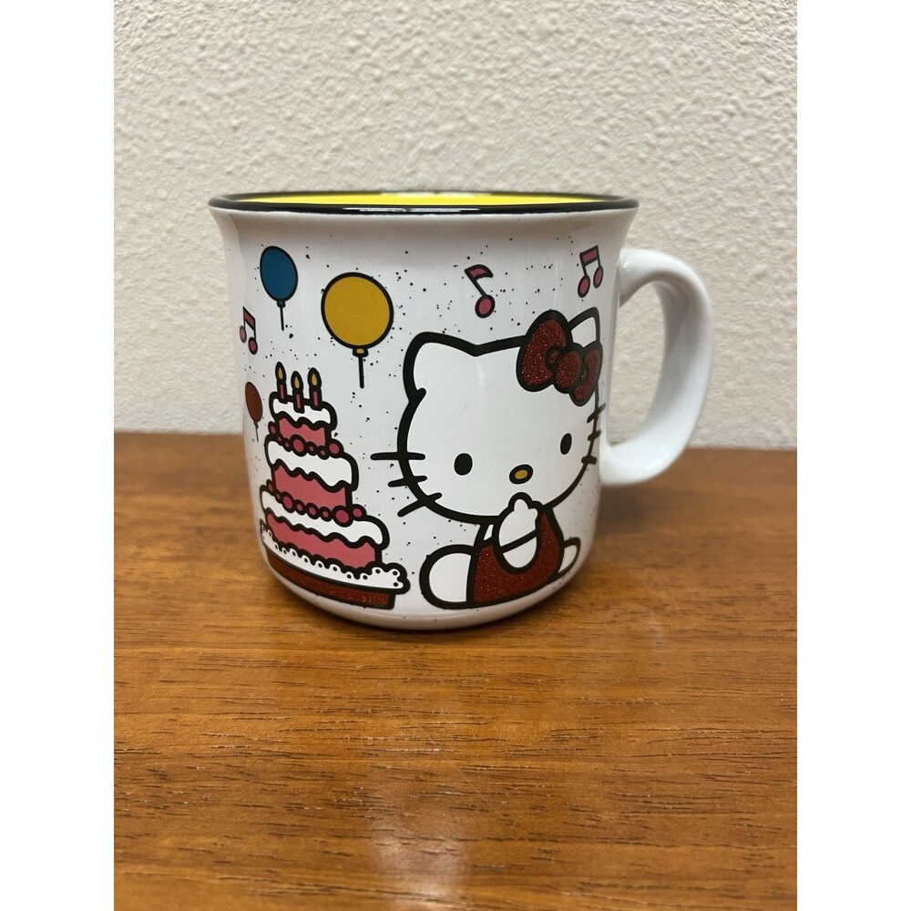 Hello Kitty by Sanrio “HAPPY BIRTHDAY” Coffee Mug Red Glitter Bow 20 Ozs